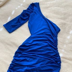 Royal blue cut out sexy one sleeve dress